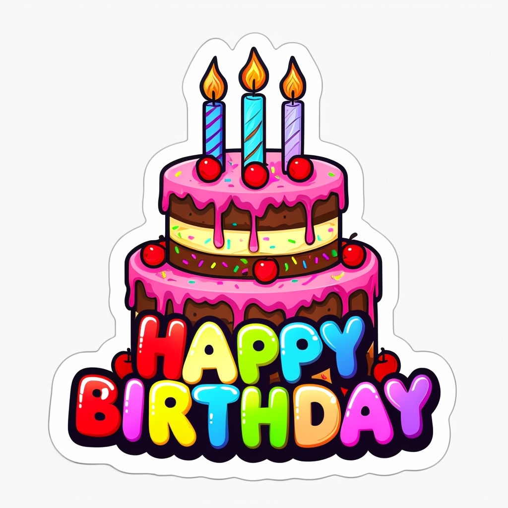 Vibrant Cartoon Birthday Cake with Colorful Candles Sticker