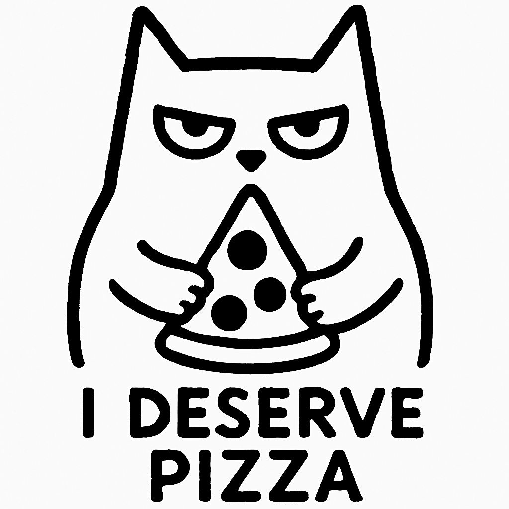 Minimalist Cat with Pizza and Bold Message Sticker