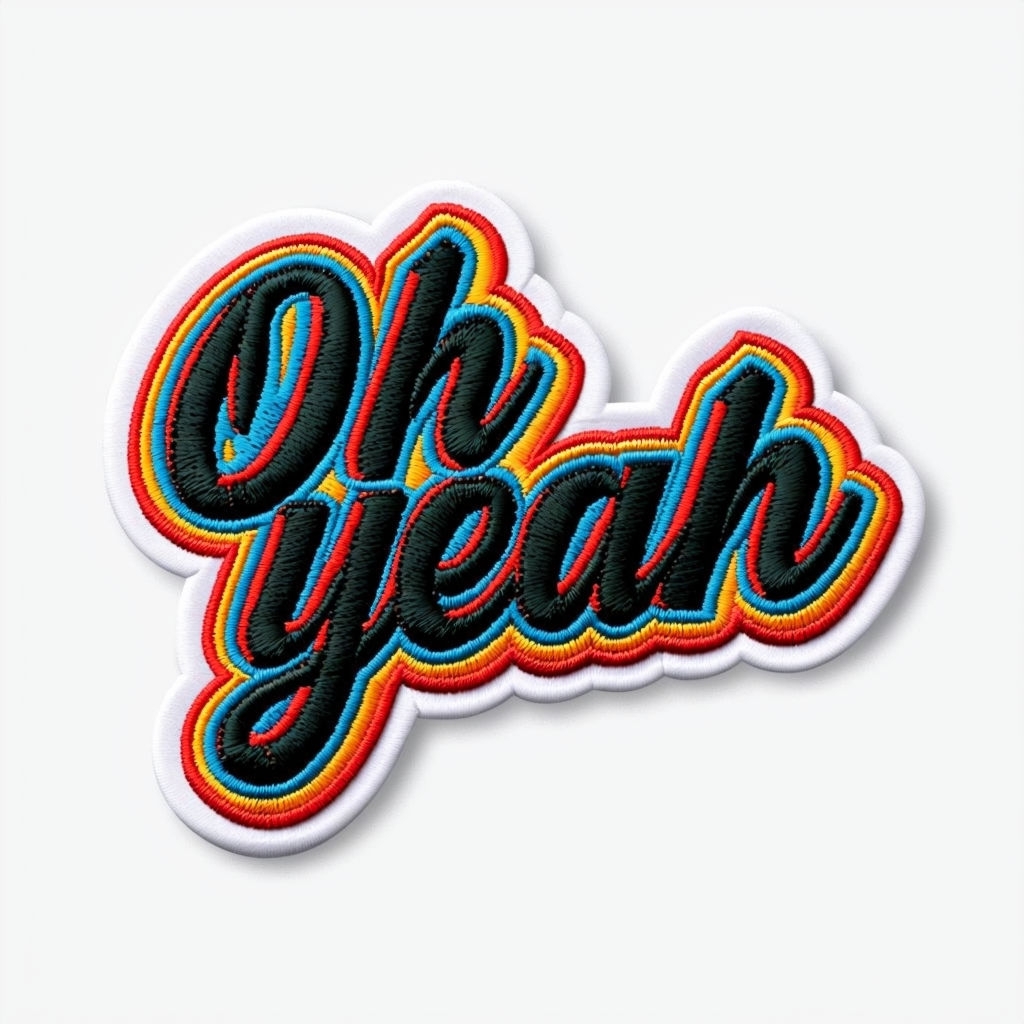 Colorful Embroidered Oh Yeah Patch with Rainbow Stripes Sticker