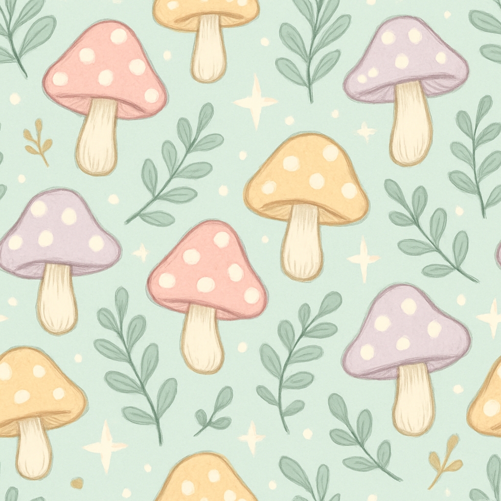 Whimsical Pastel Mushroom Seamless Pattern for Enchanting Decor