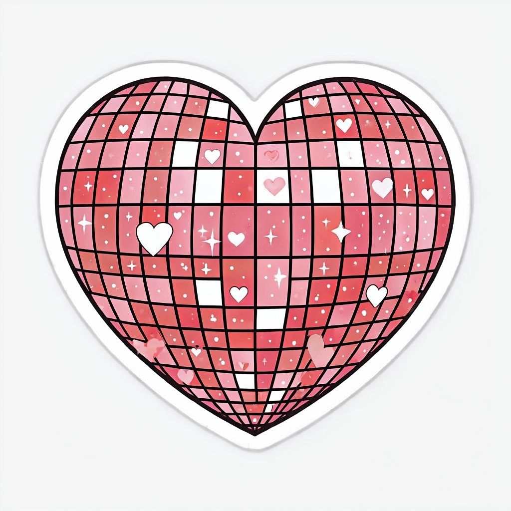 Sparkling Heart-Shaped Disco Ball Mosaic Sticker