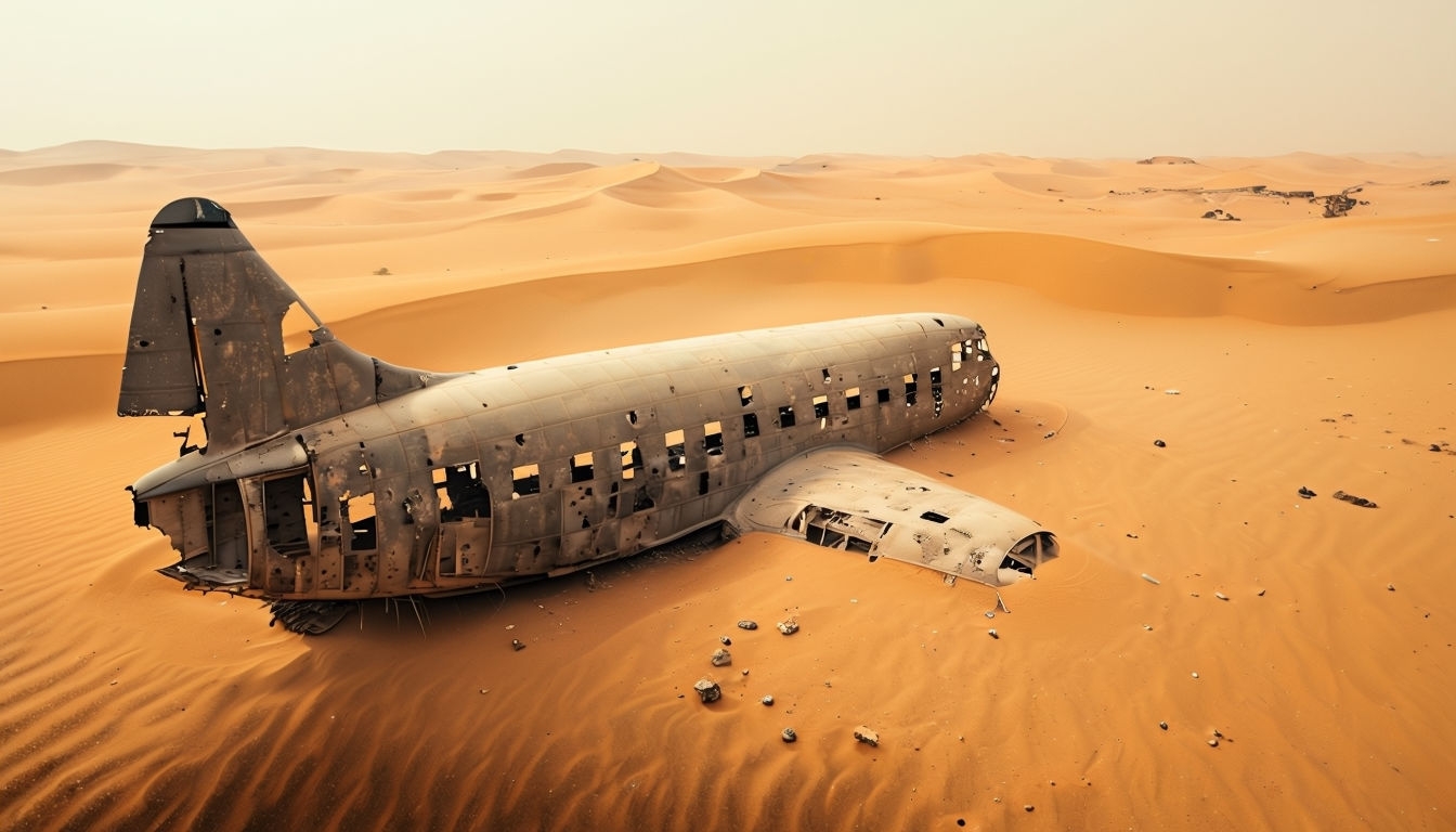 Desolate Desert Landscape with Abandoned Aircraft Virtual Backgrounds