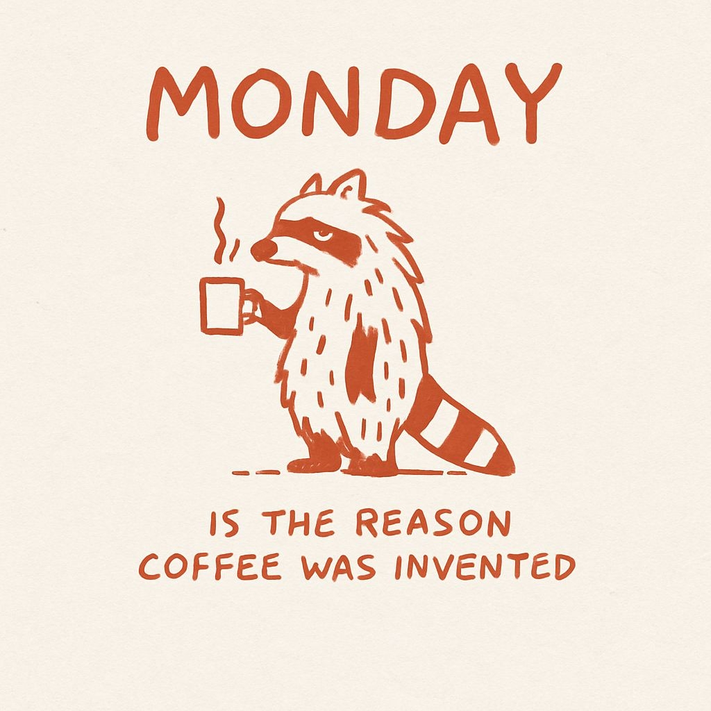 Whimsical Raccoon with Coffee and Monday Quote T-Shirt