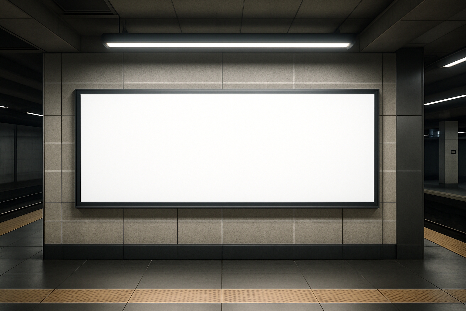 Empty White Billboard in Subway Station Setting Mockup