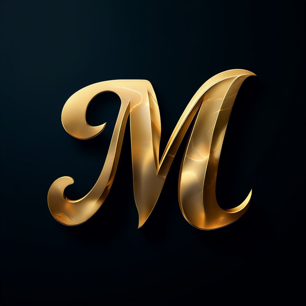 Luxurious Golden Letter M Logo Design on Black Background Monogram