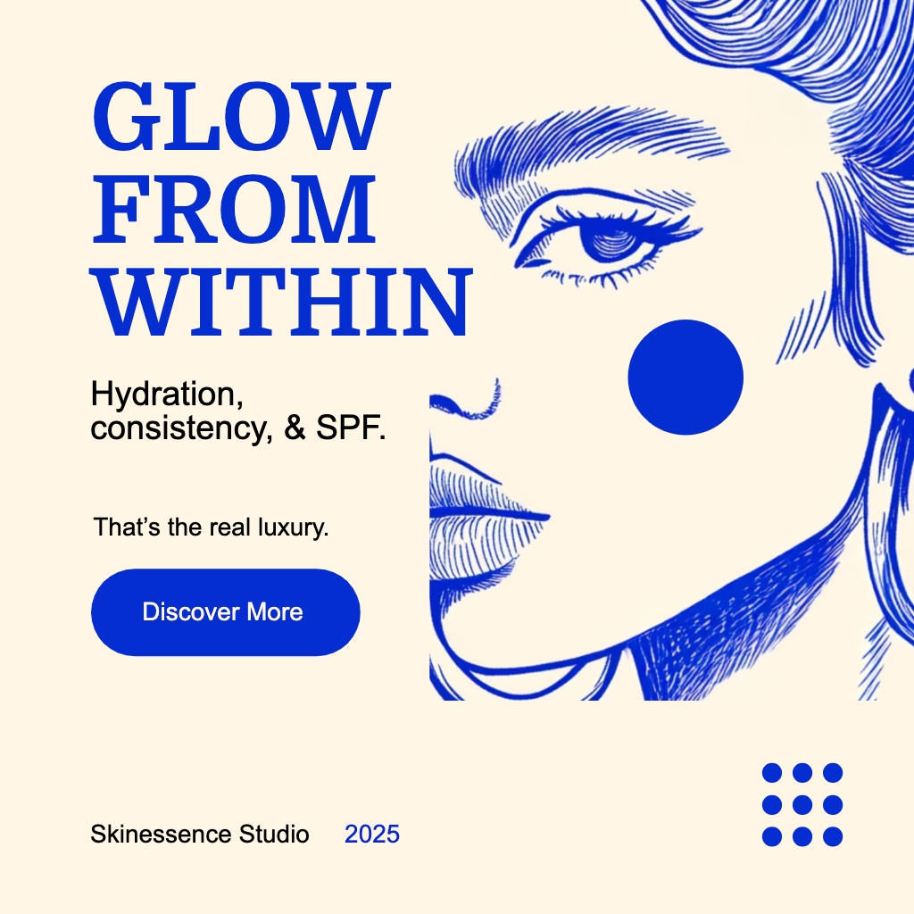 Elegant Minimalist Skincare Advertisement with Women's Face Illustration Instagram Post