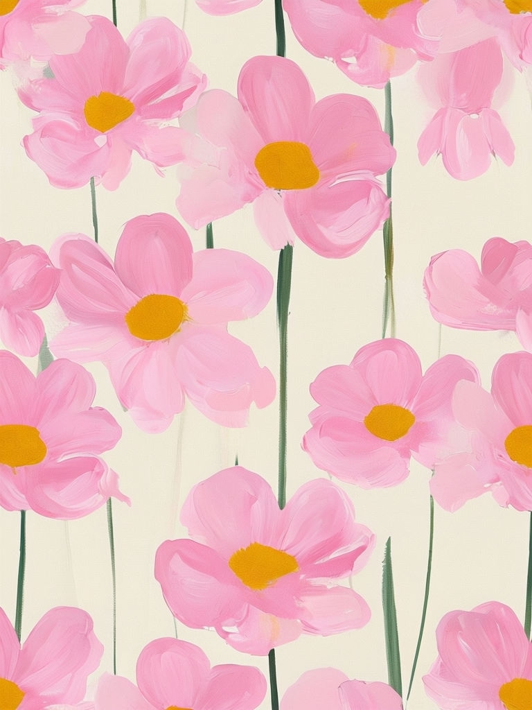 Whimsical Pink Abstract Flowers Modern Art Mobile Wallpaper