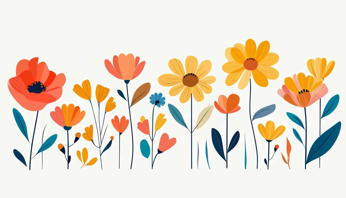 Minimalist Diverse Flower Arrangement Illustration Virtual Background