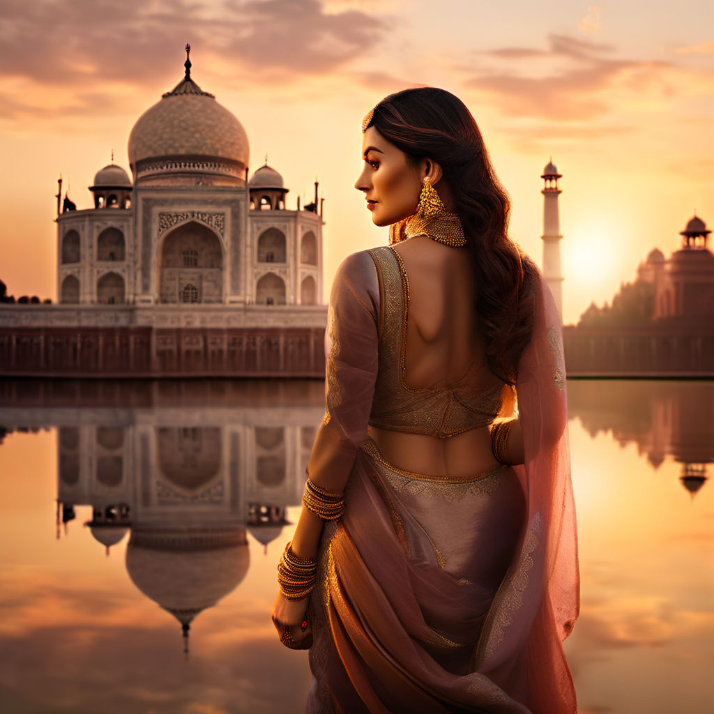 alluring dani daniels in indian traditional lehenga look in front of taj  mahal