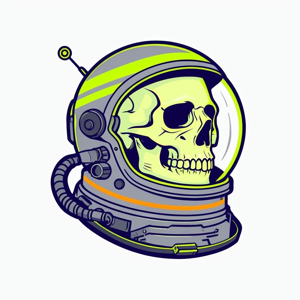 Cartoon Astronaut Skull Illustration in Helmet T-Shirt