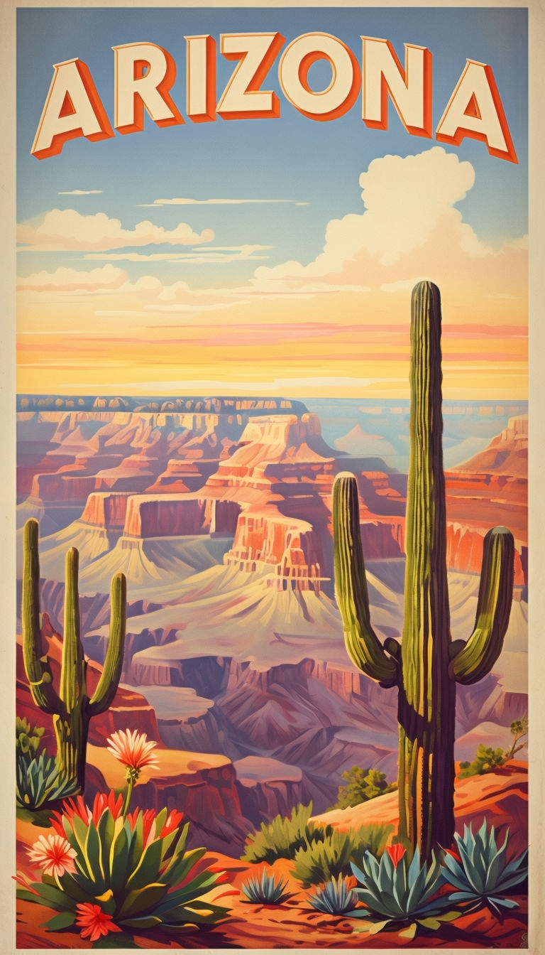 Vibrant Vintage Arizona Grand Canyon Travel Poster