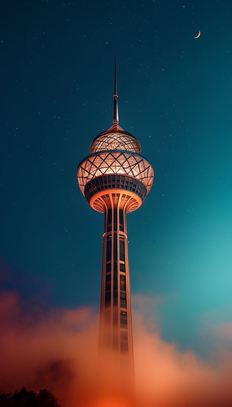 Majestic Milad Tower Under Starry Night Sky Mobile Wallpaper