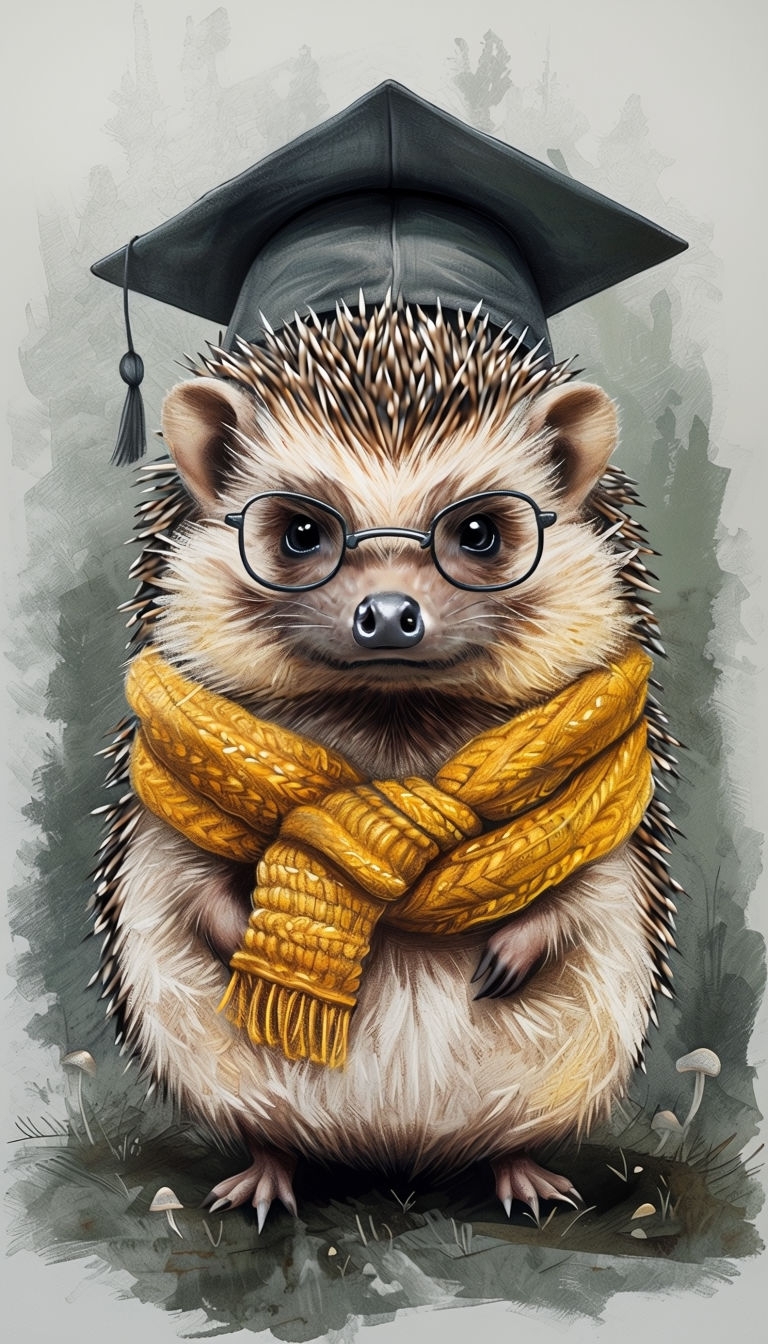 Intelligent Hedgehog in Academic Cap and Saffron Scarf Art