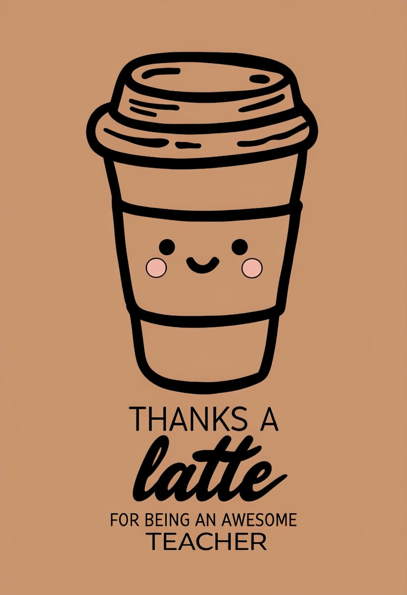 Cute Minimalist Coffee Cup Thank You Teacher Card