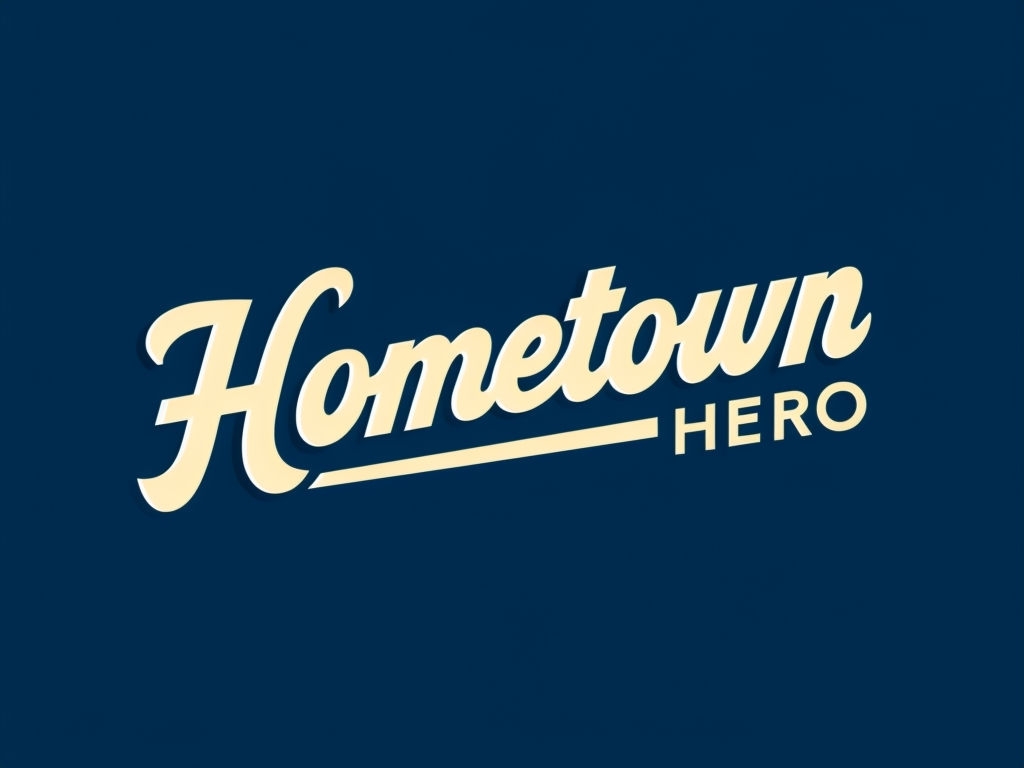 Minimalist Hometown HERO Logo Design on Navy Blue T-Shirt