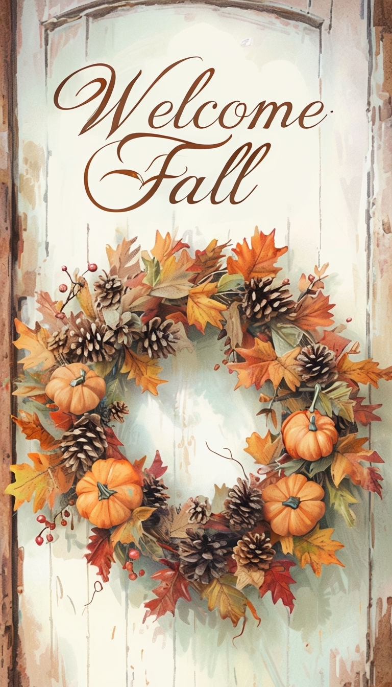 Thanksgiving Welcome Fall Wreath Illustration Art