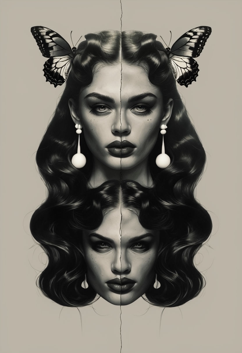 Surreal Monochromatic Symmetrical Woman's Portrait Art