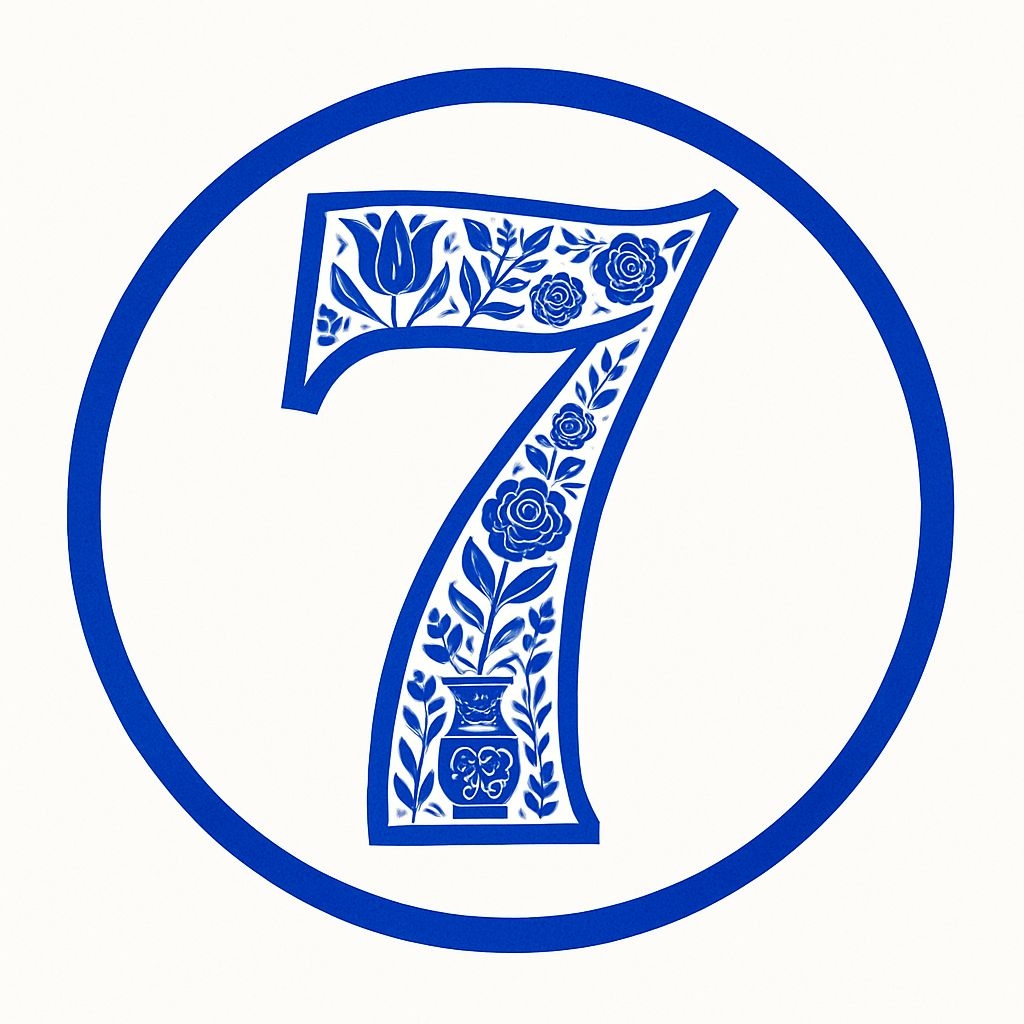 Royal Blue Floral Number 7 Decorative Illustration Sticker