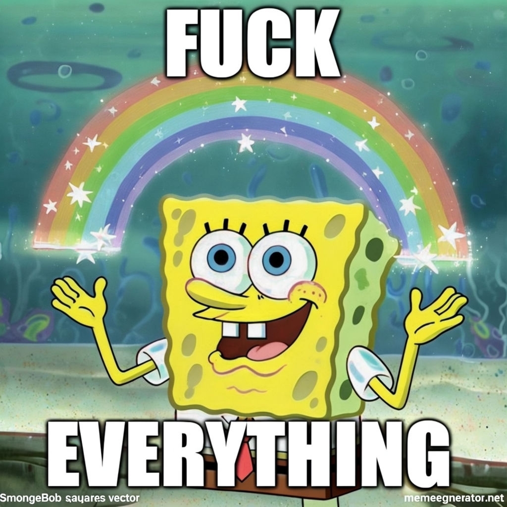 Cheerful SpongeBob SquarePants Humor with Vibrant Rainbow Meme