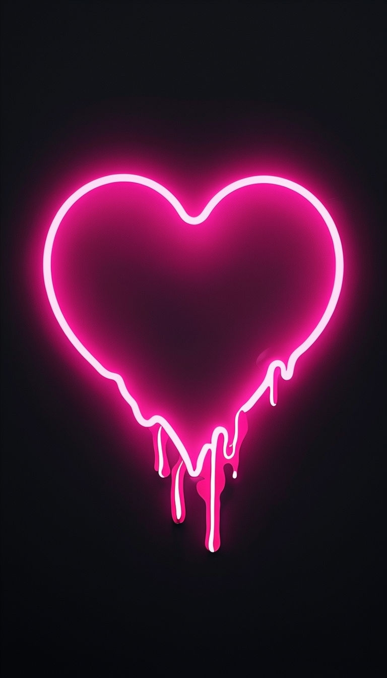 Vibrant Pink Neon Heart Sign on Black Background Mobile Wallpaper