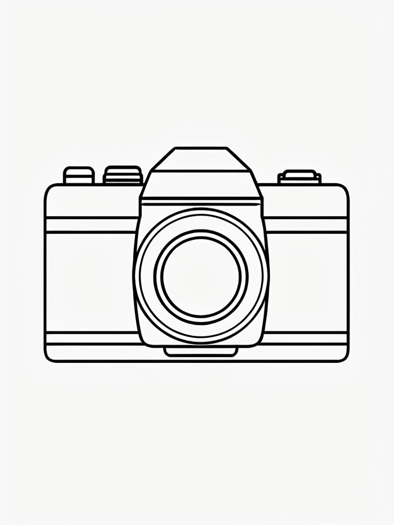 Minimalist Black Line Drawing of Vintage Camera Coloring Book Pages