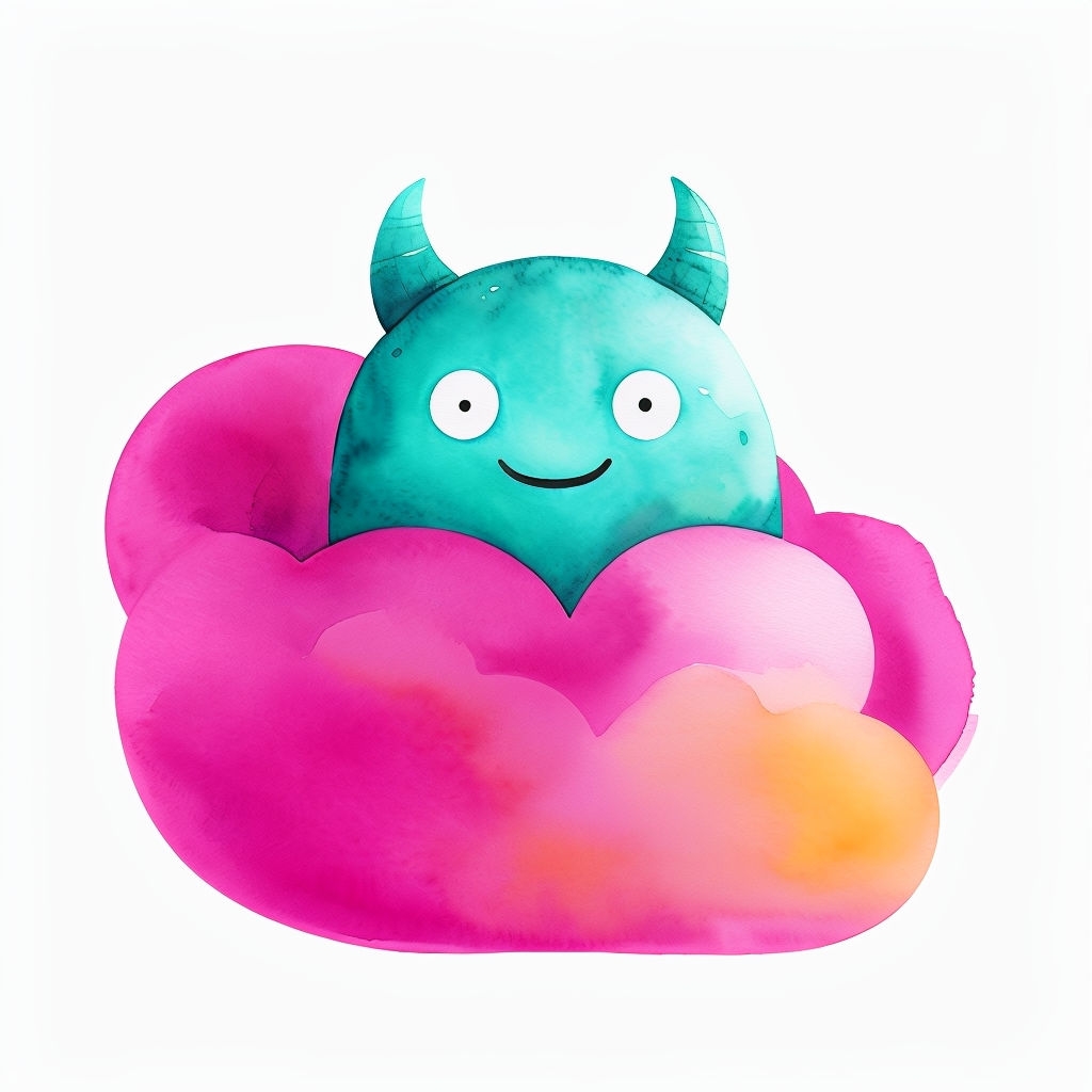 Cute Playful Monster Peeking from Cloud Watercolor Sticker