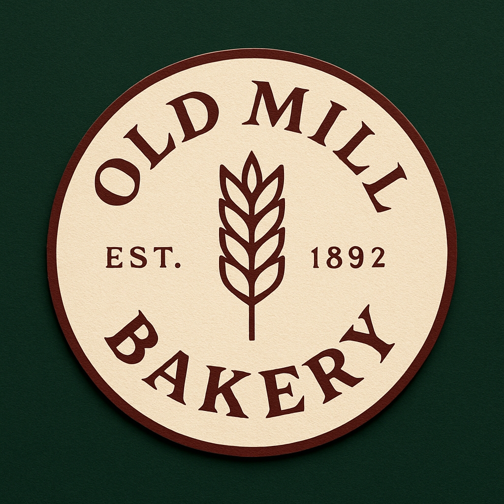 Vintage Old Mill Bakery Circular Logo Design with Wheat Icon Logo