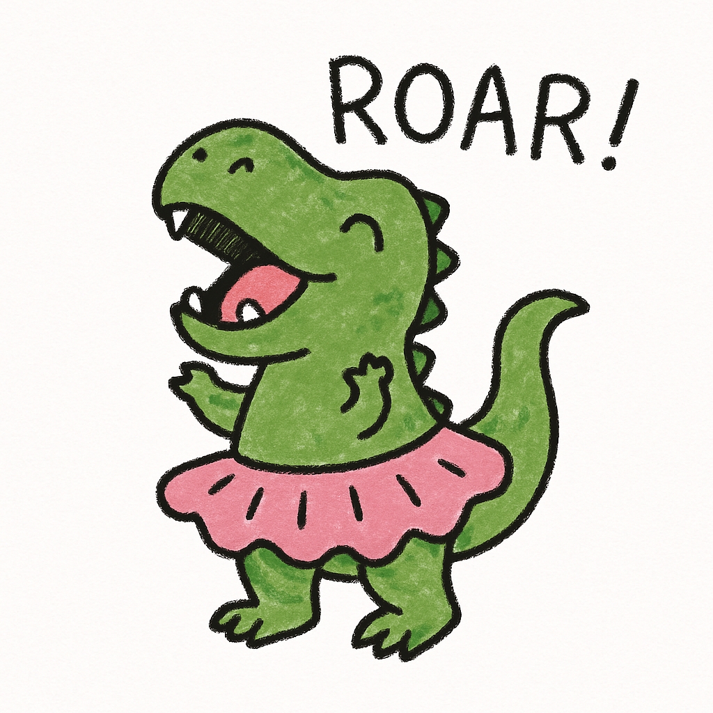 Playful Green Dinosaur with Ballet Skirt and ROAR! Text Mug