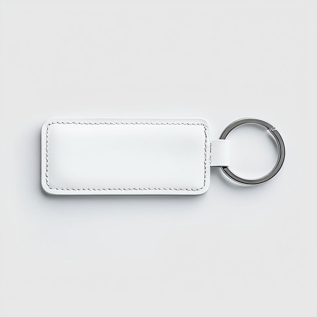 Minimalistic White Leather Keychain Product Photograph Mockup