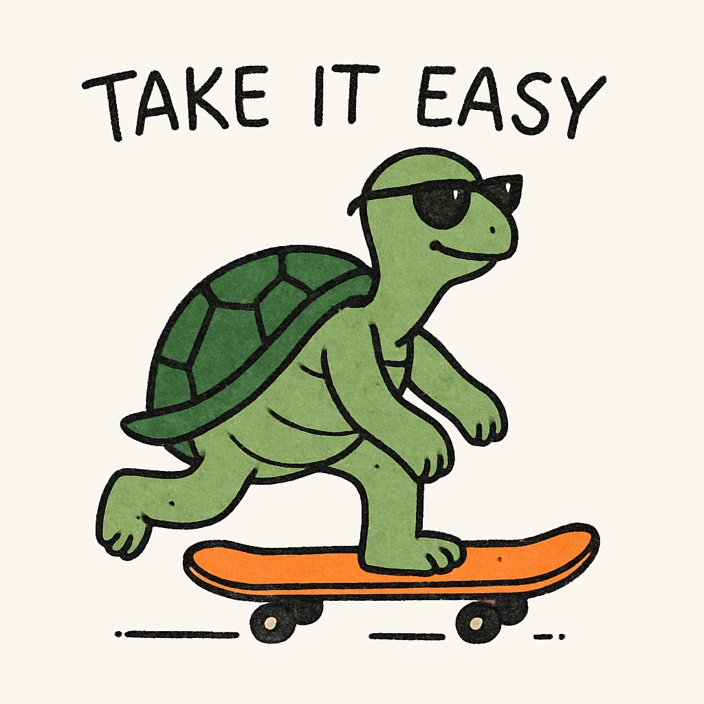 Cheerful Skateboarding Turtle with Take It Easy Text Mug