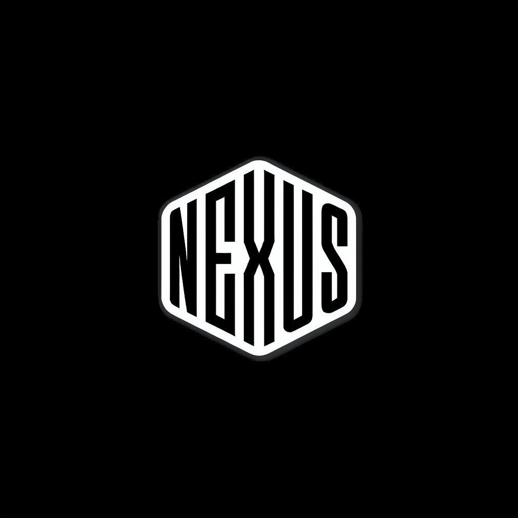 Minimalistic NEXUS Hexagonal Logo on Black Background Logo