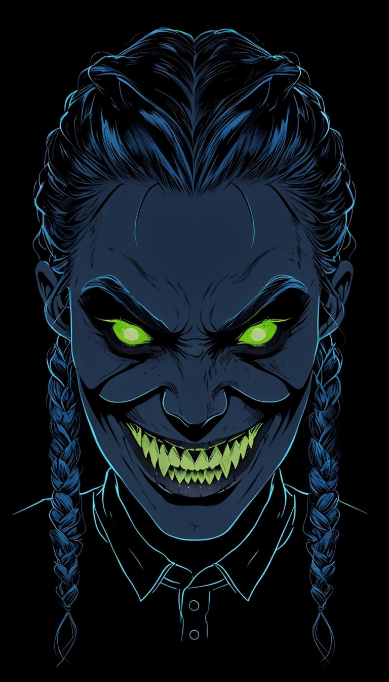 Eerie Sinister Character with Neon Green Eyes Phone Case Cover