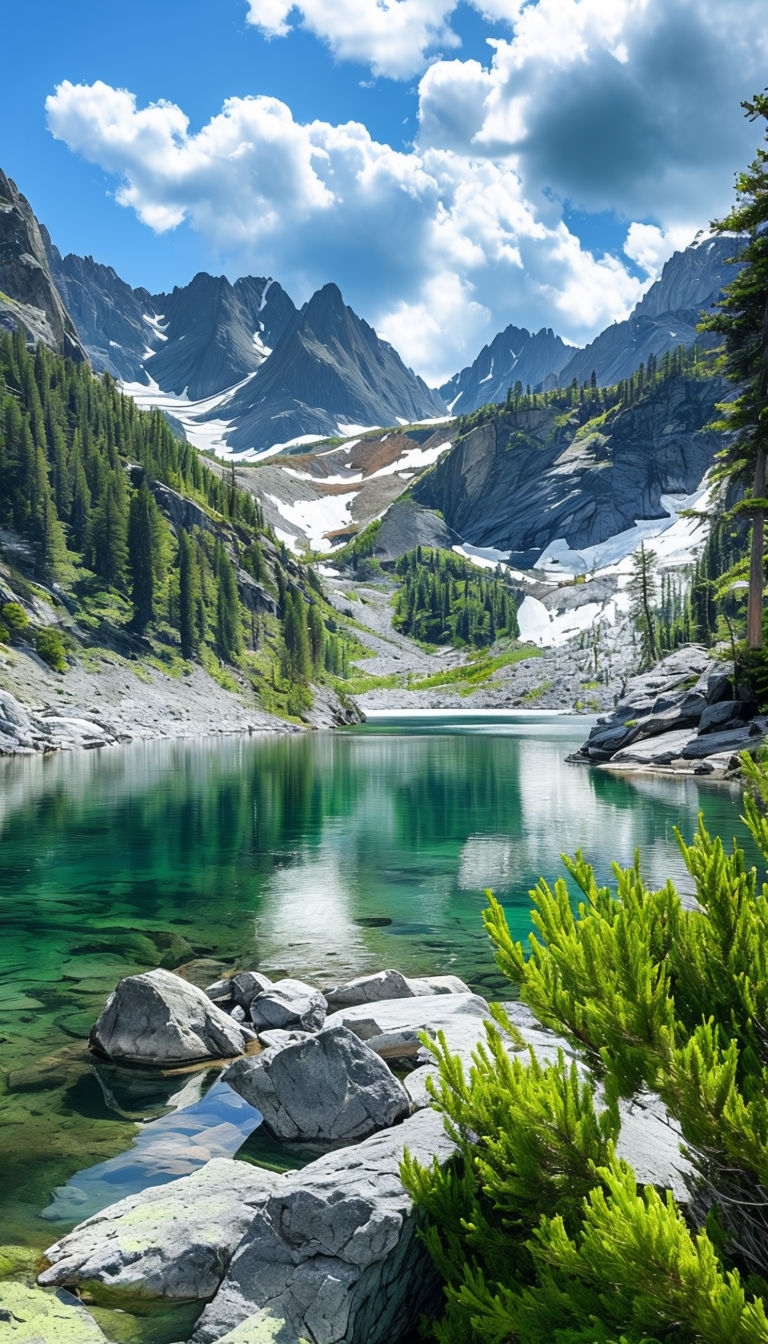 Serene Emerald Lake with Rugged Mountains Landscape Mobile Wallpaper