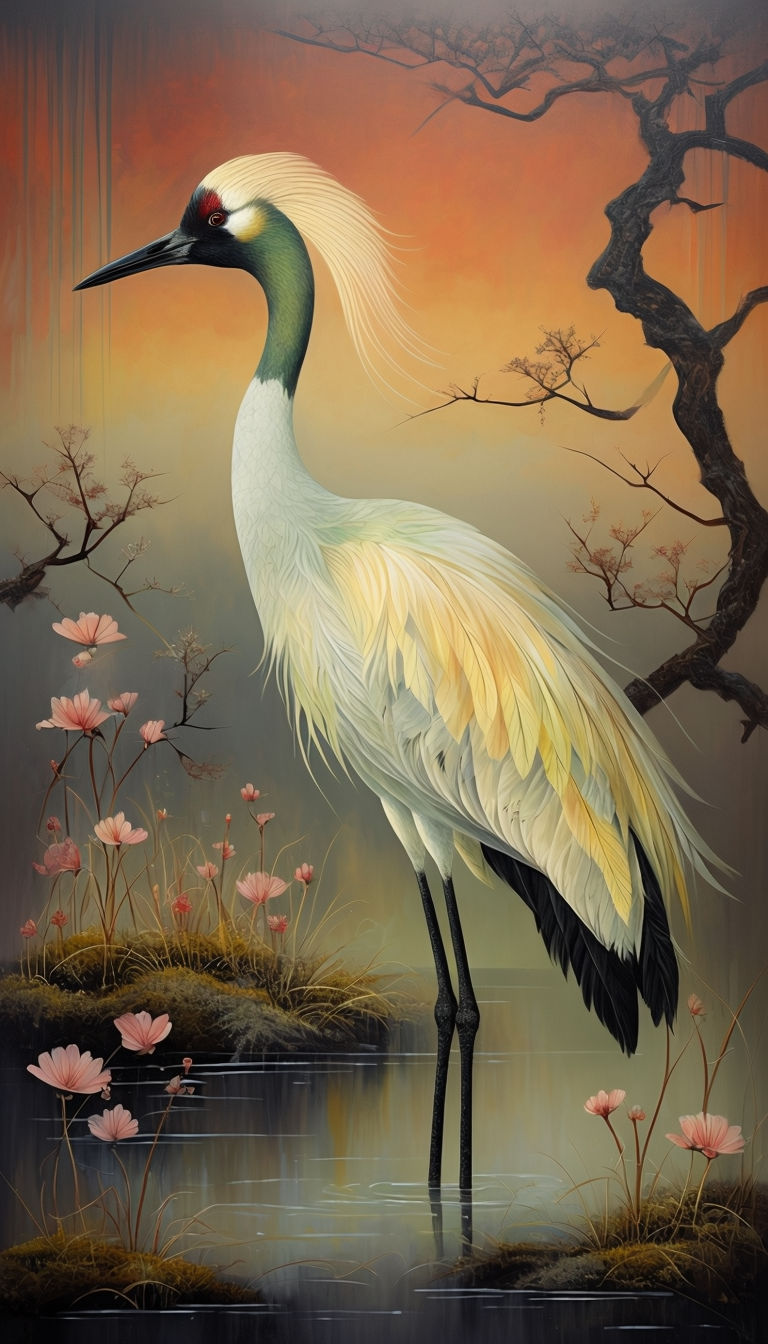 Elegant Crane in Serene Sunset Art