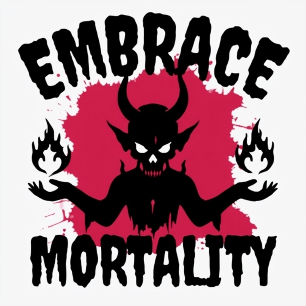 Eerie Demon Embrace Mortality Graphic T-Shirt