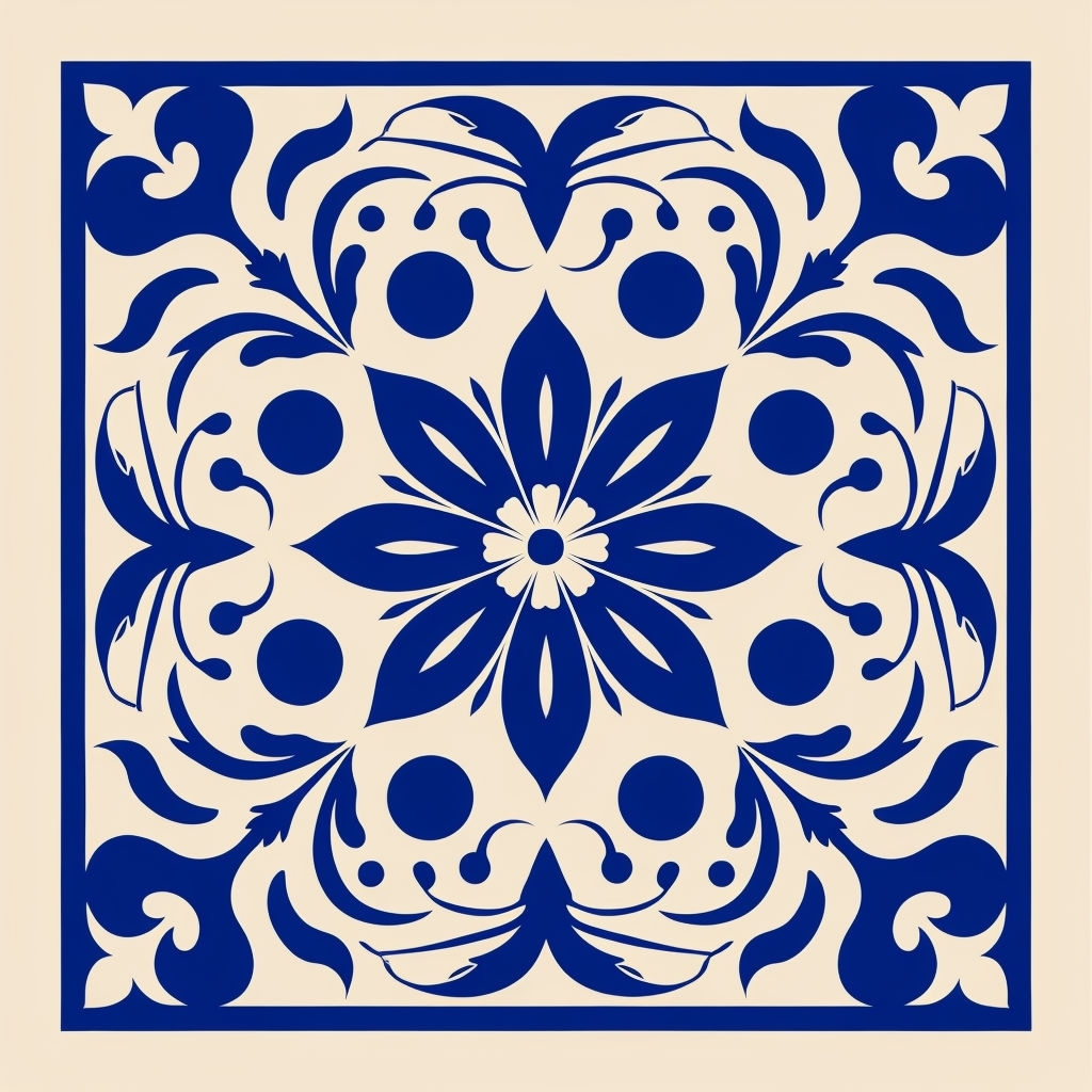 Navy Blue Symmetrical Floral Seamless Pattern Illustration