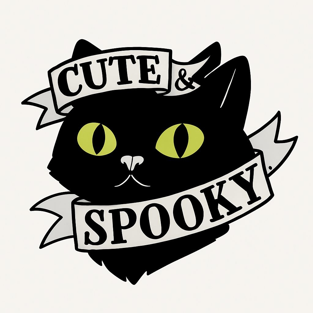 Cute and Spooky Black Cat Illustration with Ribbons Sticker