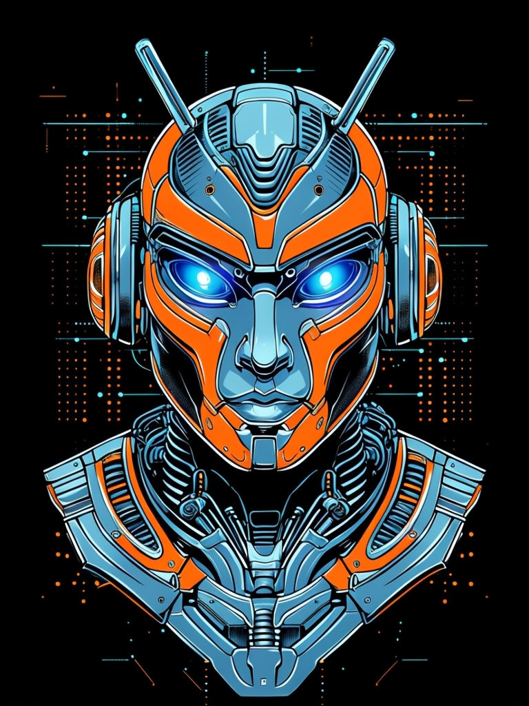 Futuristic Cybernetic Robot Illustration T-Shirt