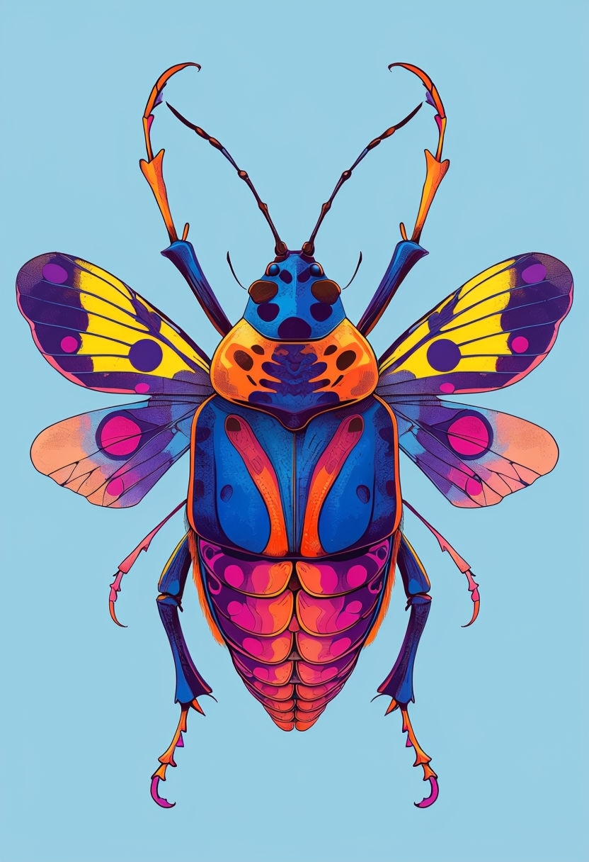 Vibrant Abstract Beetle Illustration in Pop-Art Style Art