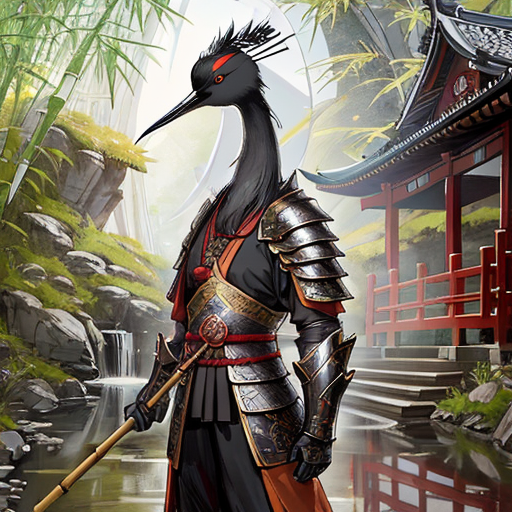 Black-necked crane wearing bamboo armor by MFL - Playground