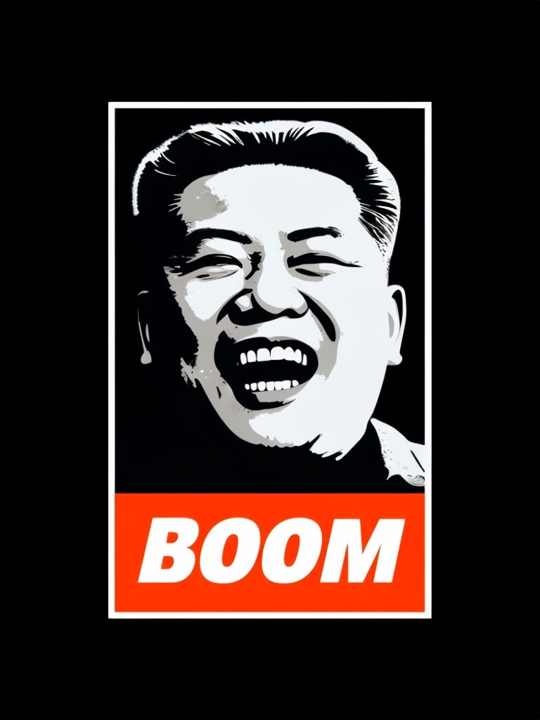 Bold Kim Il-sung Portrait with 'BOOM' Text Pop Art Sticker