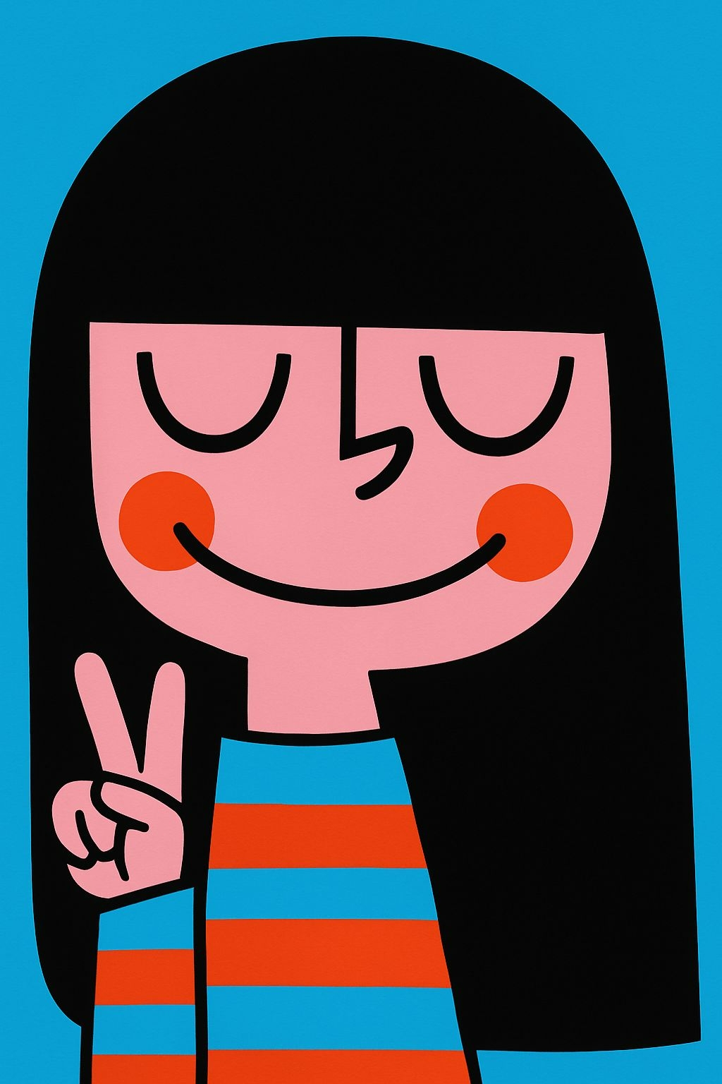 Cheerful Cartoon Character with Peace Sign T-Shirt