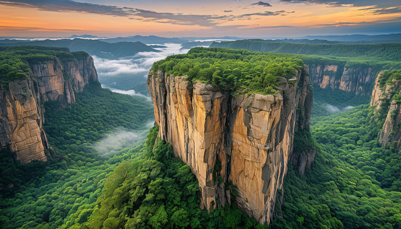 Majestic Mountain Cliff Landscape at Dawn Virtual Backgrounds