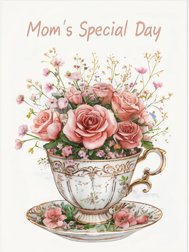 Elegant Teacup with Roses for Mom's Special Day Card