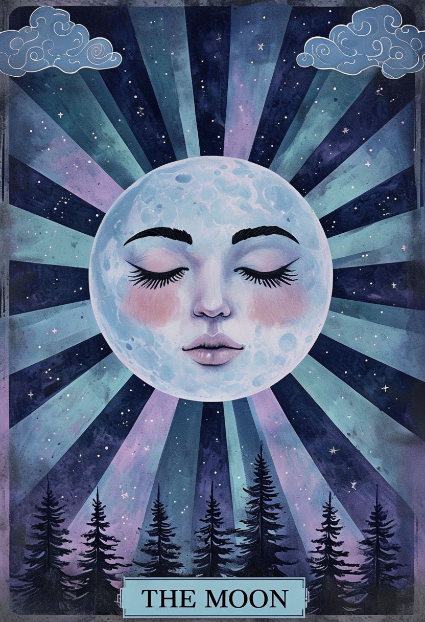 Whimsical Surreal Moon Illustration with Celestial Elements Poster