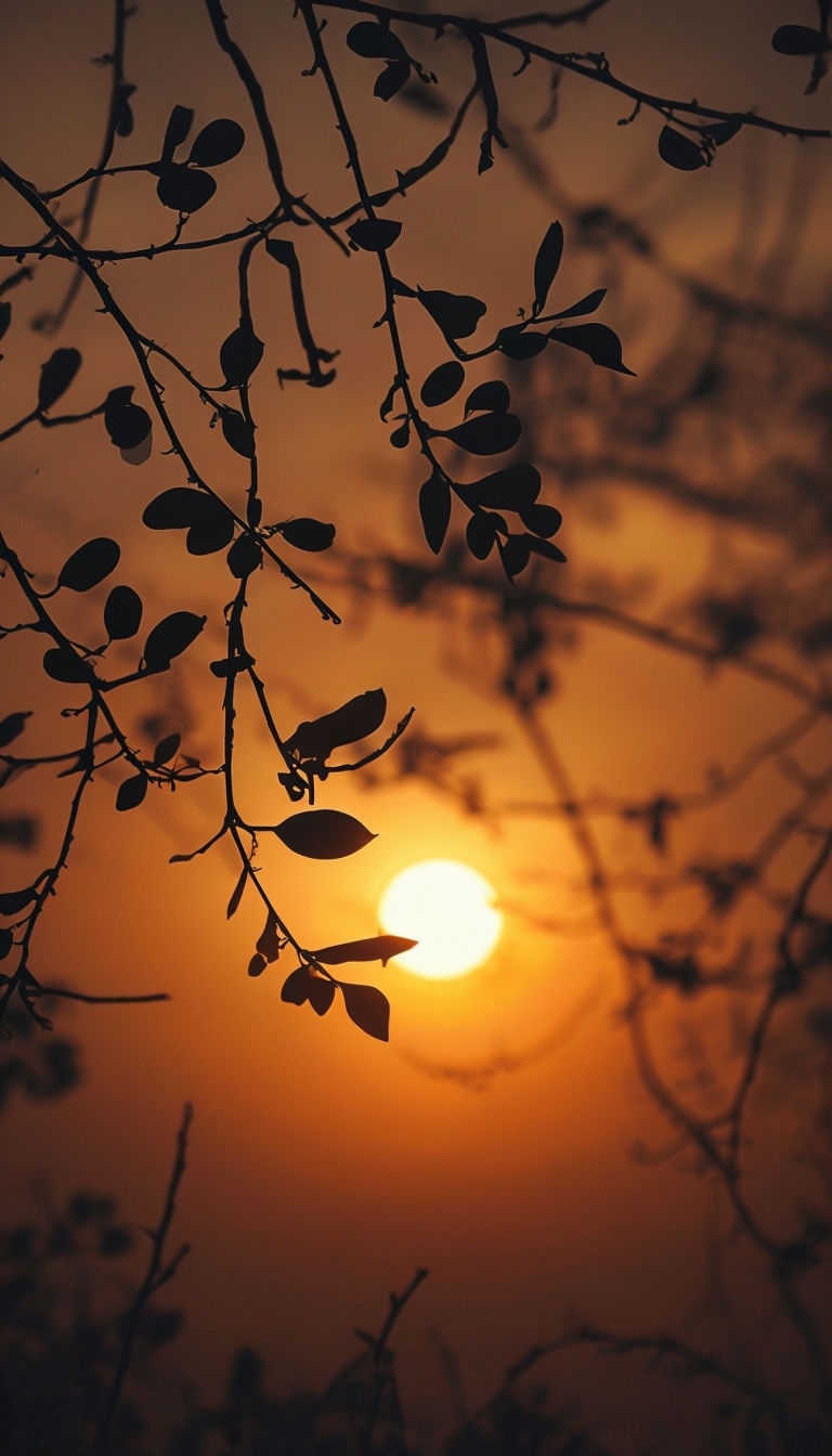 Serene Sunset with Silhouetted Branches Mobile Wallpaper