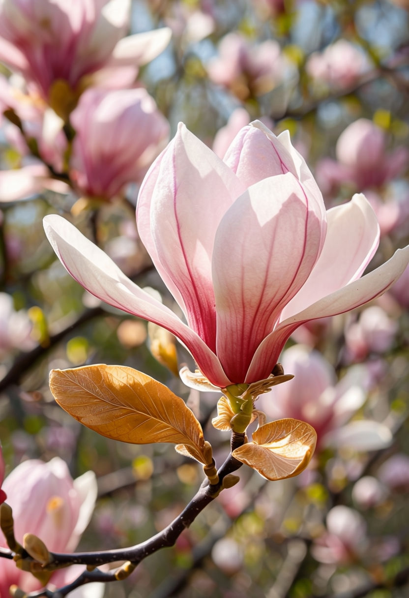 Serene Close-Up of Blooming Magnolia Flower Art