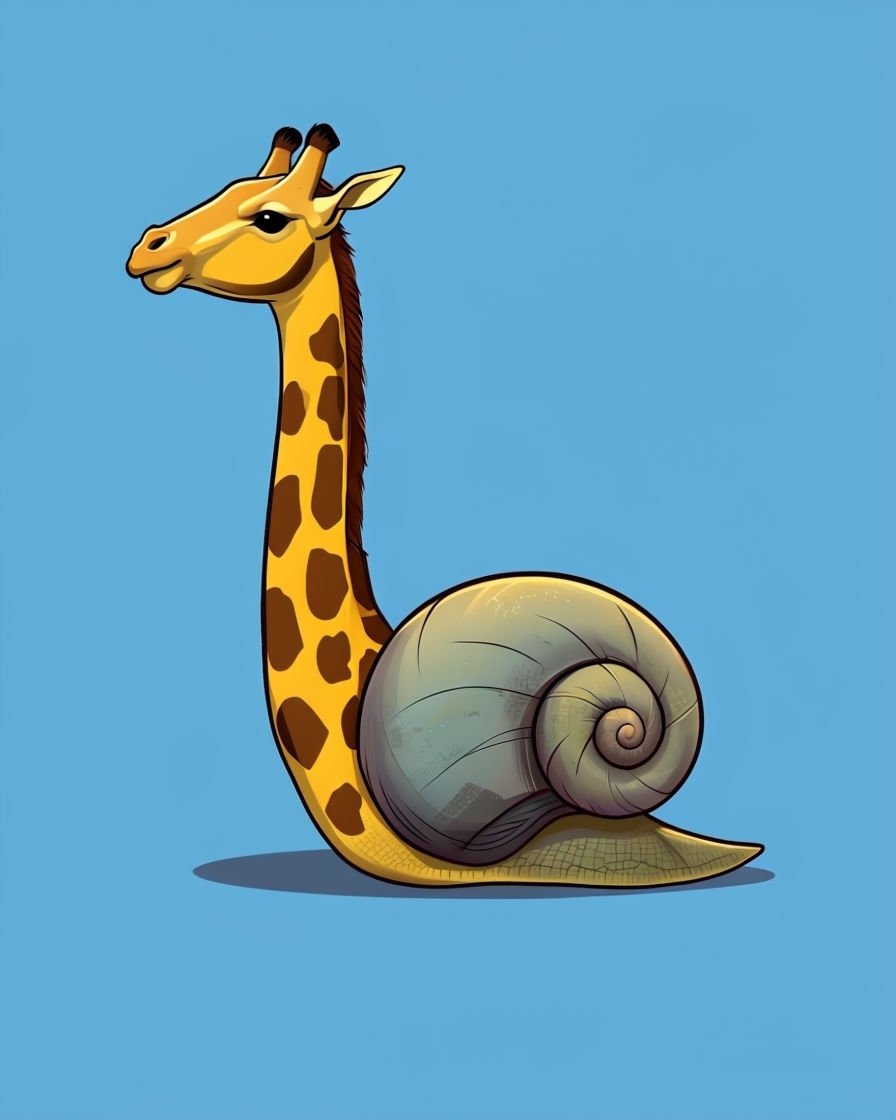 Whimsical Giraffe Snail Hybrid Creature Illustration Art