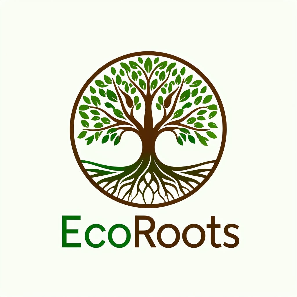 Minimalist EcoRoots Logo with Circular Tree and Roots Design