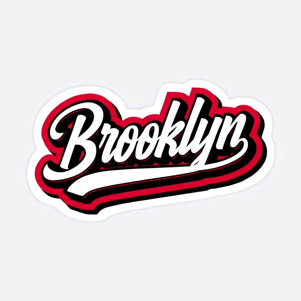 Bold Brooklyn Cursive Text Design with 3D Effect Sticker